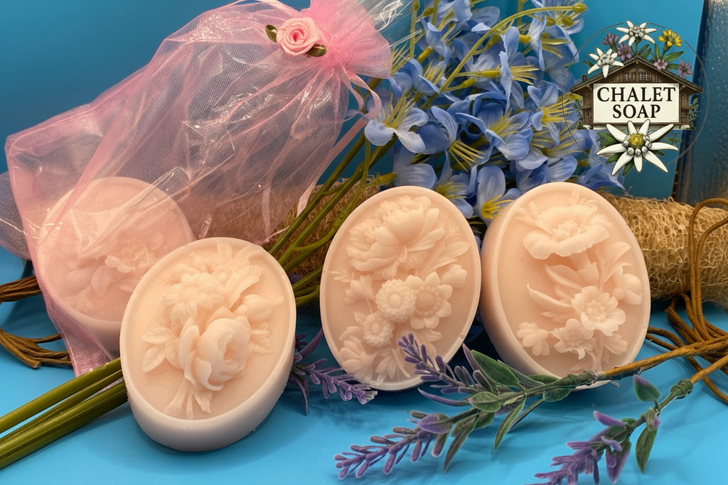 Set of 4 oval floral soaps